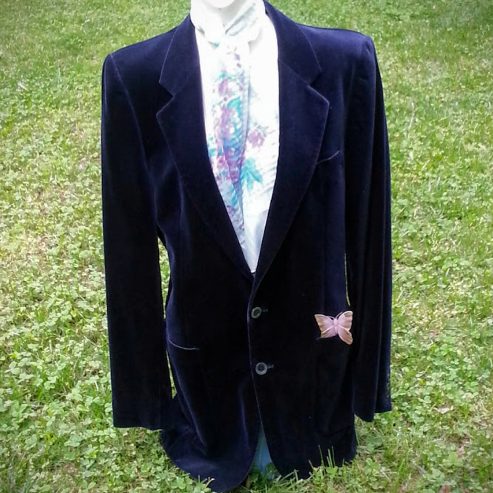 Yves St. Laurant Vintage 1960's Men's Blue Velvet Dinner Smoking Jacket LIKE NEW - Picture 1 of 12